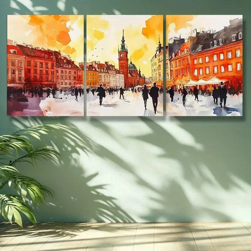 3pcs  Warsaw, Poland Busy City Metal Print Ready to Hang Art