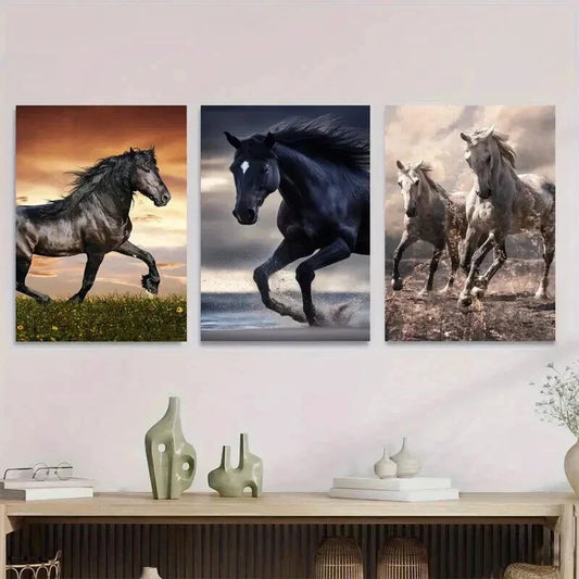 3pcs Galloping Horses Beautiful Horse Paintings Wall Art Set Canvas Framed 40x60cm - High Quality Print 100% Australian Made Wall Canvas Ready to Hang