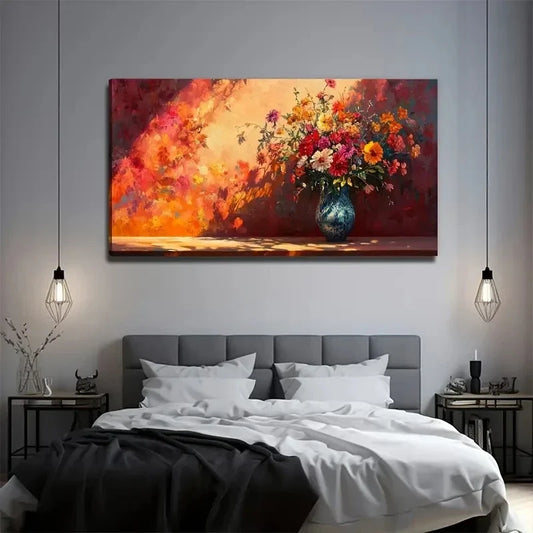 Vibrant Floral Modern Bohemian Wall Art Canvas Office Home Room Framed 80x45cm