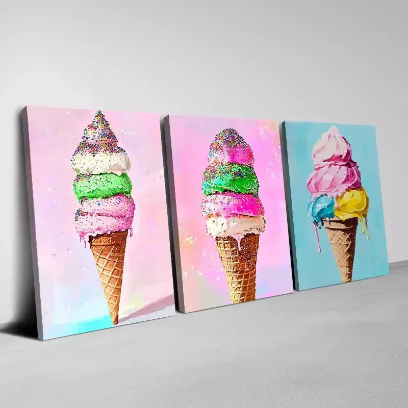 3pcs Delicious Colorful Ice Cream Wall Art Set Canvas Framed 40x60cm - High Quality Print 100% Australian Made Wall Canvas Ready to Hang