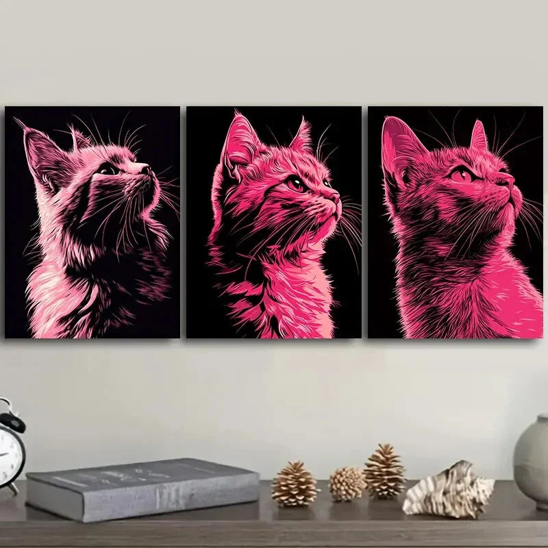 3pcs Vector illustration, cat Wall Art Set Canvas Framed 40x60cm - High Quality Print 100% Australian Made Wall Canvas Ready to Hang
