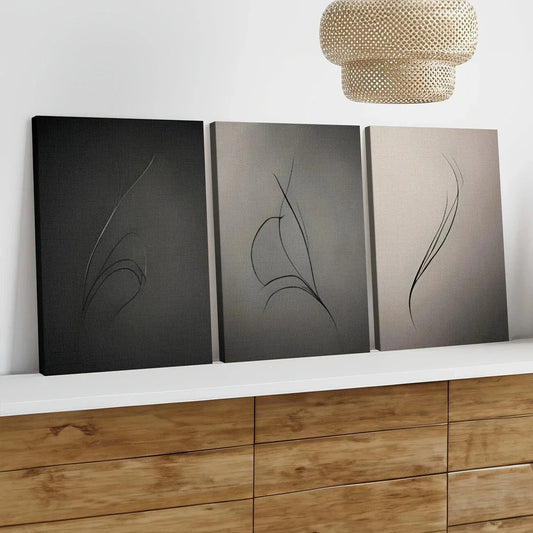 3pcs Art tryptic trendy Abstract Gray Black Line Wall Art Set Canvas Framed 40x60cm - High Quality Print 100% Australian Made Wall Canvas Ready to Hang
