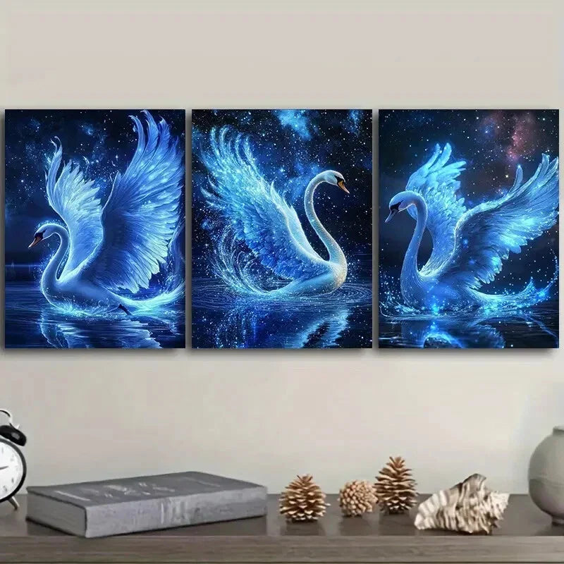 3pcs A magnificent white swan   Wall Art Set Canvas Framed 40x60cm - High Quality Print 100% Australian Made Wall Canvas Ready to Hang