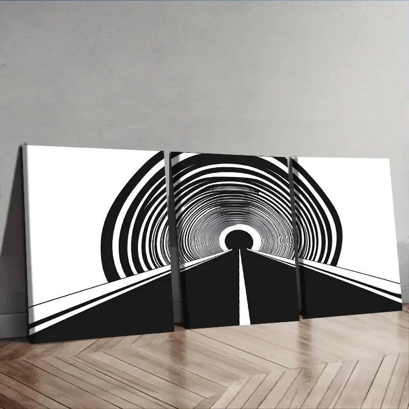 3pcs Tunnel black hole Wall Art Set Canvas Framed 40x60cm - High Quality Print 100% Australian Made Wall Canvas Ready to Hang