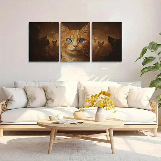 3pcs Orange Cat with Blue Eyes Metal Print Ready to Hang Art