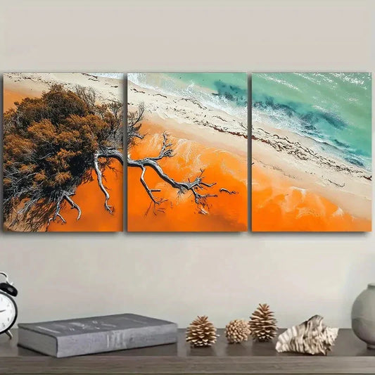 3pcs Aerial view of the sand  Metal Print Ready to Hang Art