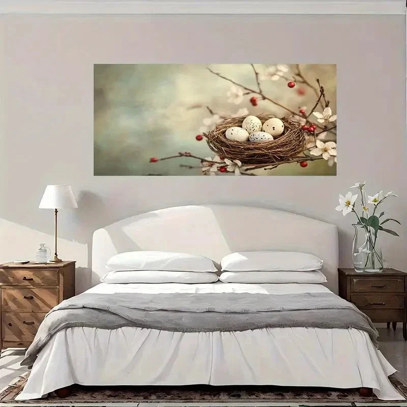 Spring Blossom Nest With Eggs Wall Art Canvas Office Home Room Framed 120x60cm