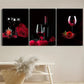 3pcs Wine Glass And Rose, Red Wine, BarMetal Print Ready to Hang Art