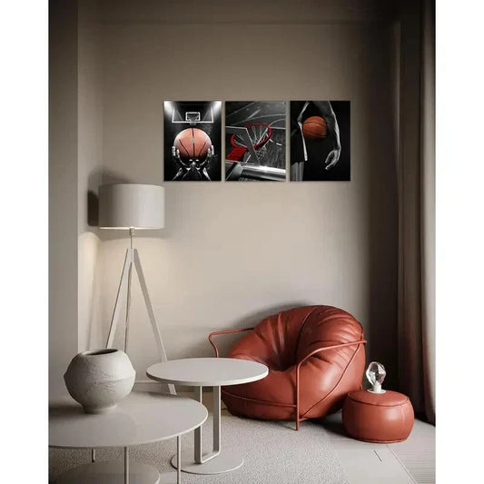 3pcs Basketball Dynamic Sports Scene Metal Print Ready to Hang Art