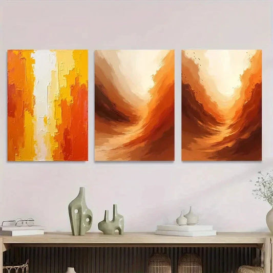 3pcs Vibrant Orange and White Metal Print Ready to Hang Art