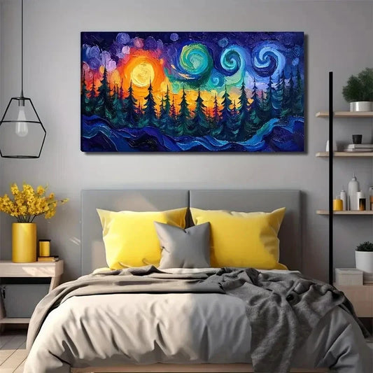 Pine Forest Colorful Lucky Star Wall Art Canvas Office Home Room Framed 120x60cm