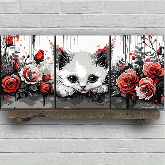 3pcs White Cats Stunning Black Eyes Metal Print Ready to Hang Art