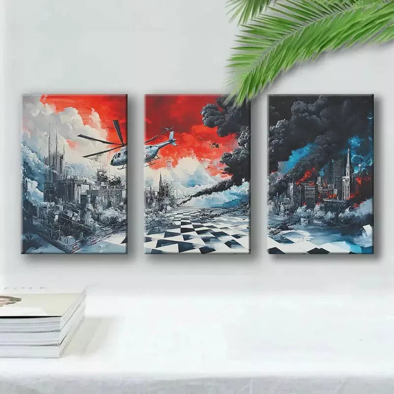 3pcs Urban helicopter Landscape Canvas Framed 40x60cm - High Quality Print 100% Australian Made Wall Canvas Ready to Hang