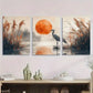 3pcs Serene Heron Golden Sunset & Misty Reeds Metal Print Ready to Hang Art