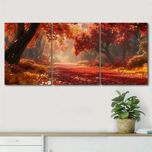 3pcs Autumn Scenery Red Beauty Relax Perfect Wall Art Set Canvas Framed 40x60cm - High Quality Print 100% Australian Made Wall Canvas Ready to Hang