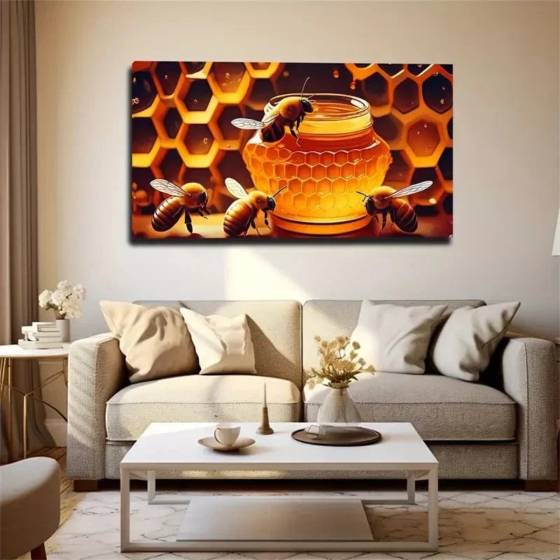 Bees And Honey Exquisite Wall Art Canvas Office Home Room Framed 80x45cm