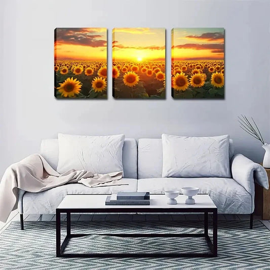 3pcs Sunflowers in The Background Metal Print Ready to Hang Art