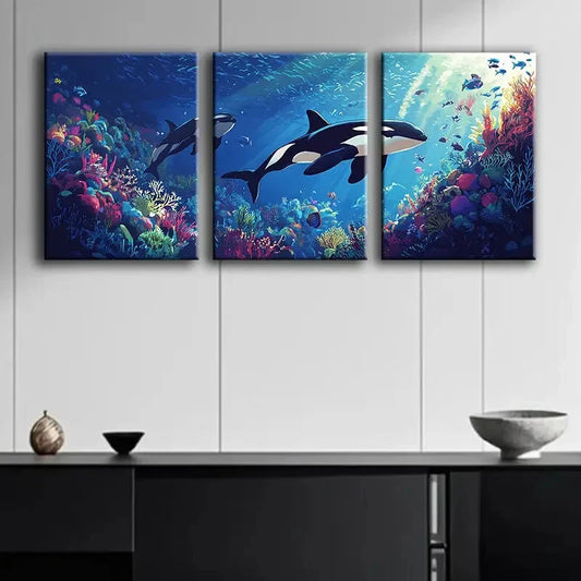 3pcs Killer Whale Scene Metal Print Ready to Hang Art