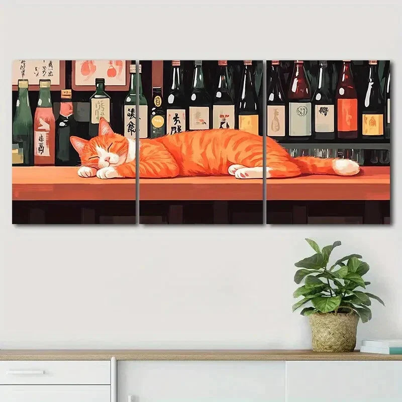3pcs Triptych Bar Cute Adorable Cat Perfect Wall Art Set Canvas Framed 40x60cm - High Quality Print 100% Australian Made Wall Canvas Ready to Hang