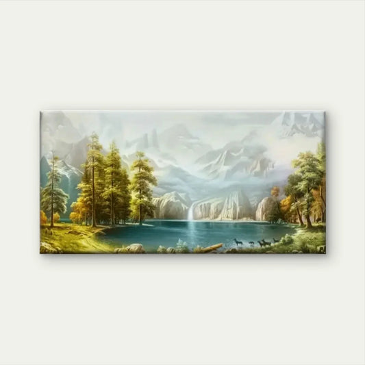 Mountain Lake Nature Beauty Wall Art Canvas Office Home Room Framed 80x45cm