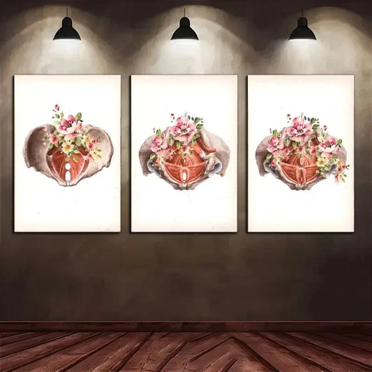 3pcs Anatomy Art Skeleton And Flowers Poster Metal Print Ready to Hang Art