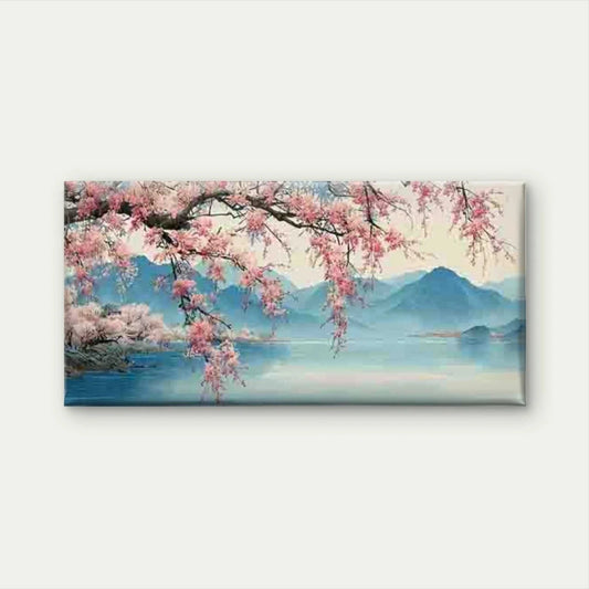 Cherry Blossom & Mount Fuji Wall Art Canvas Office Home Room Framed 120x60cm