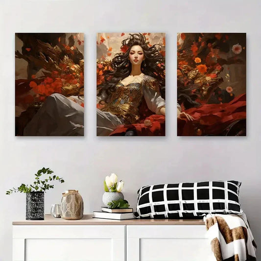 3pcs Regal Autumn Empress Metal Print Ready to Hang Art