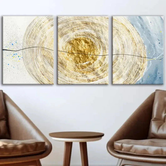 3pcs Minimalist Golden Vortex Design Metal Print Ready to Hang Art