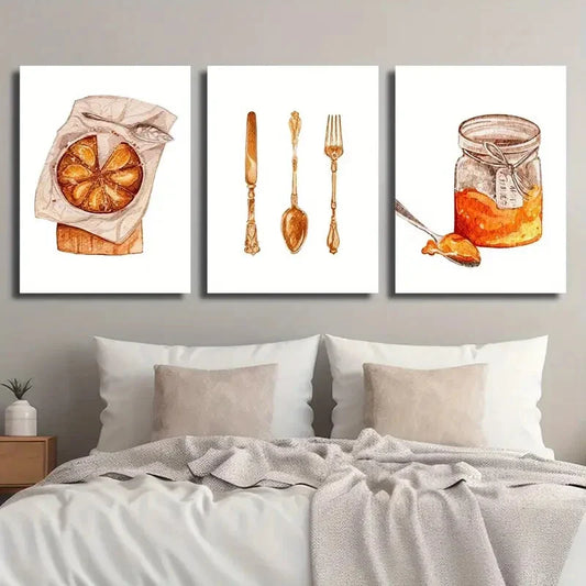 3pcs Watercolor Style Food Dessert Jar Jam Metal Print Ready to Hang Art