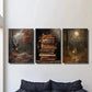 3pcs stacked books fall leaves, Gothic dark art, Metal Print Ready to Hang Art