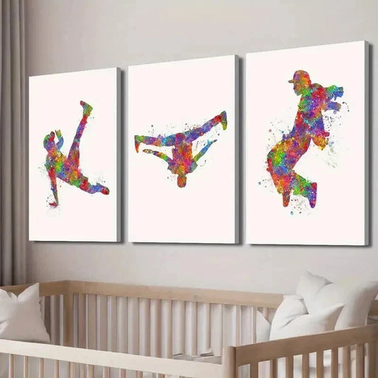 3pcs Colorful Breakdance & Street Dance Wall Art Set Canvas Framed 40x60cm - High Quality Print 100% Australian Made Wall Canvas Ready to Hang