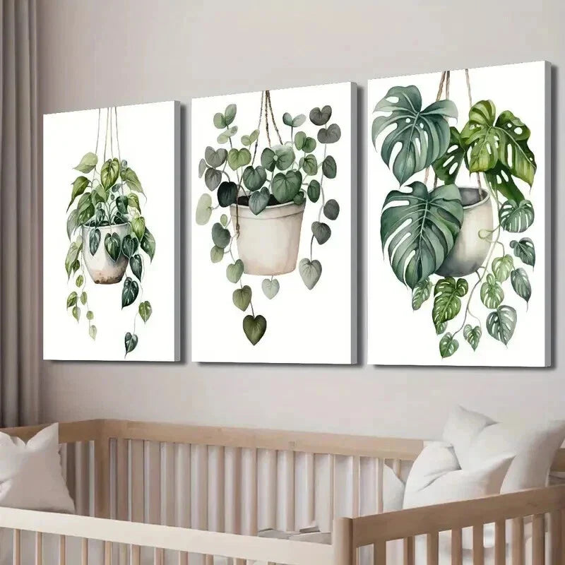 3pcs Green Monstera & Pothos Plant Wall Art Set Canvas Framed 40x60cm - High Quality Print 100% Australian Made Wall Canvas Ready to Hang