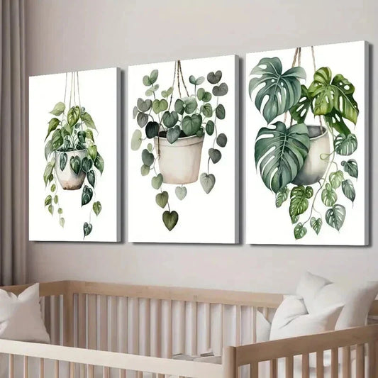 3pcs Green Monstera & Pothos Plant Wall Art Set Canvas Framed 40x60cm - High Quality Print 100% Australian Made Wall Canvas Ready to Hang
