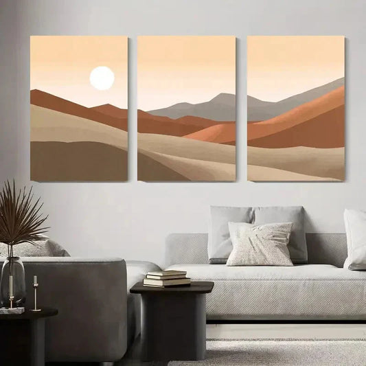 3pcs Minimalist Mountains and Sun Metal Print Ready to Hang Art