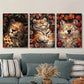 3pcs Leopard ,Tiger, Wolf Sleeping among Flowers,Metal Print Ready to Hang Art