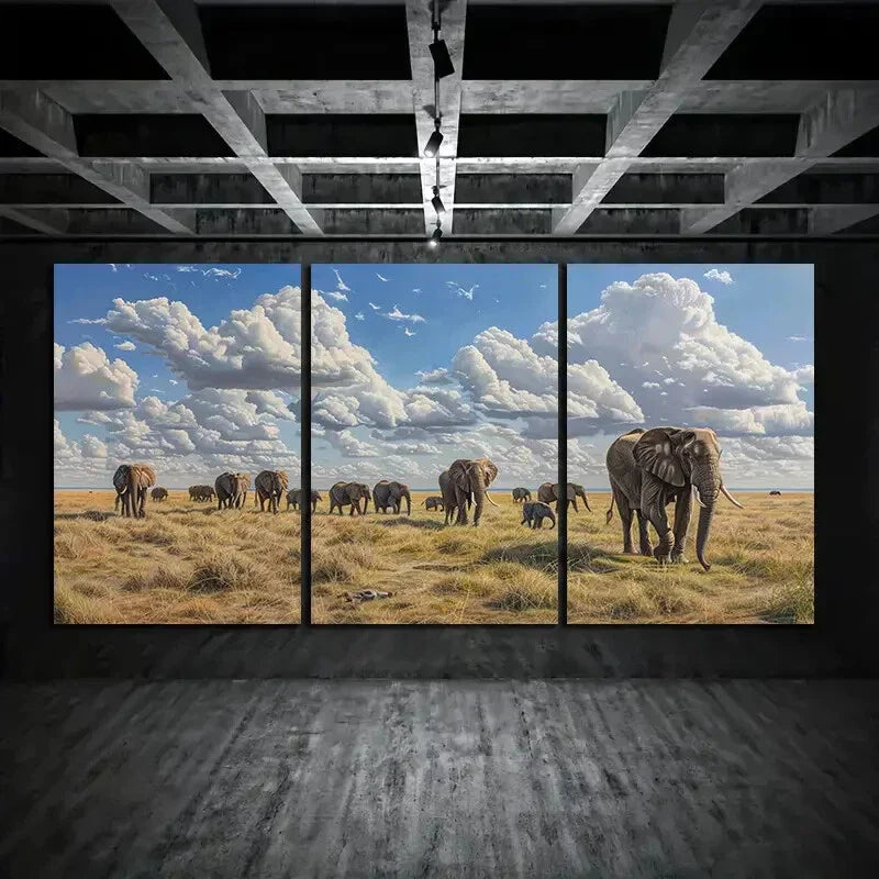 3pcs Elephant Aesthetic Nature Metal Print Ready to Hang Art