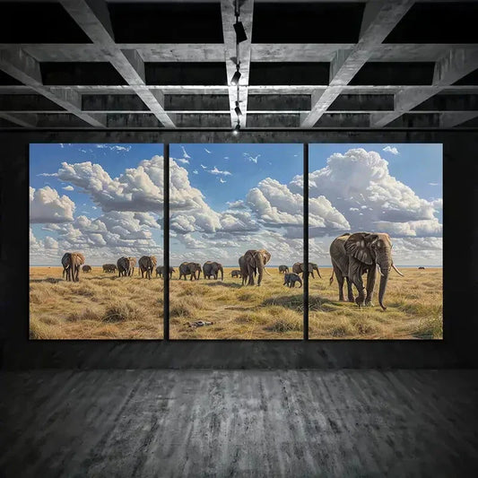 3pcs Elephant Aesthetic Nature Metal Print Ready to Hang Art
