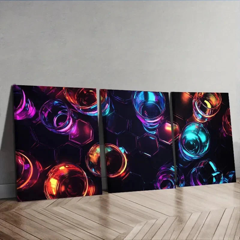 3pcs  Featuring Vibrant Neon Lights Wall Art Set Canvas Framed 40x60cm - High Quality Print 100% Australian Made Wall Canvas Ready to Hang