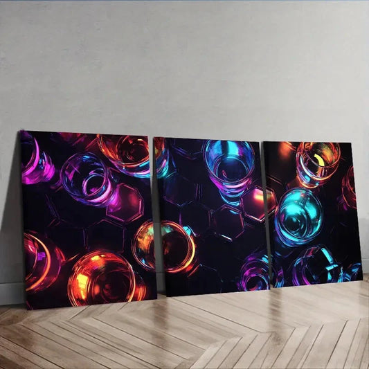 3pcs  Featuring Vibrant Neon Lights Wall Art Set Canvas Framed 40x60cm - High Quality Print 100% Australian Made Wall Canvas Ready to Hang
