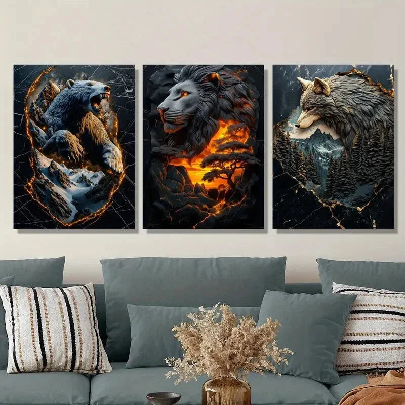 3pcs Three-Dimensional Statue Art Painting Metal Print Ready to Hang Art
