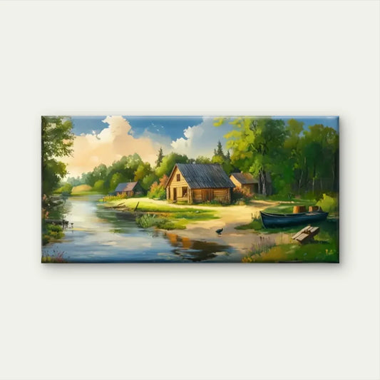 River House Nature Perfect Wall Art Canvas Office Home Room Framed 80x45cm
