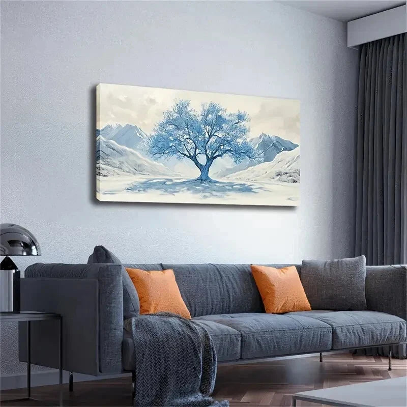 Snowy Mountain Majestic Tree Wall Art Canvas Office Home Room Framed 120x60cm