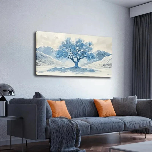 Snowy Mountain Majestic Tree Wall Art Canvas Office Home Room Framed 120x60cm