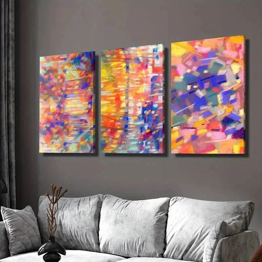 3pcs Abstract Colorful Texture Oil Painting Wall Art Set Canvas Framed 40x60cm - High Quality Print 100% Australian Made Wall Canvas Ready to Hang