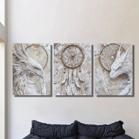 3pcs mythical creatures, dragons, dream catchers Metal Print Ready to Hang Art