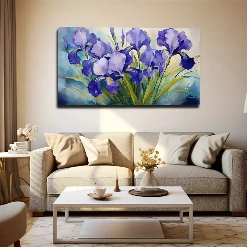Blue Flowers Suitable Wall Art Canvas Office Home Room Framed 80x45cm