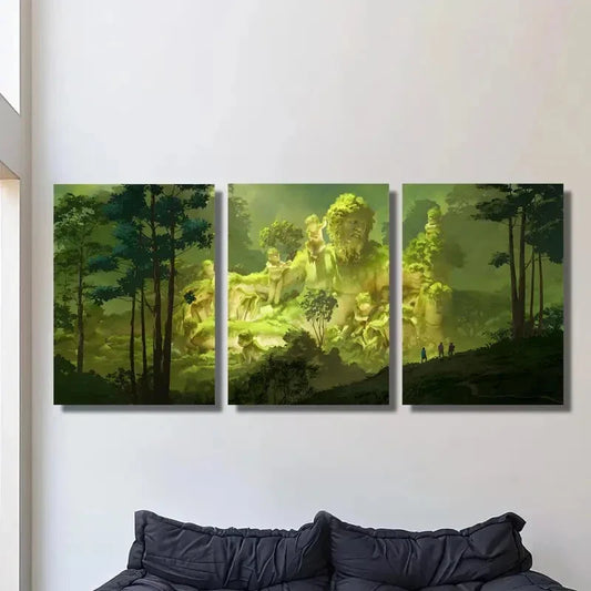 3pcs mysterious and quiet forest illustration Metal Print Ready to Hang Art