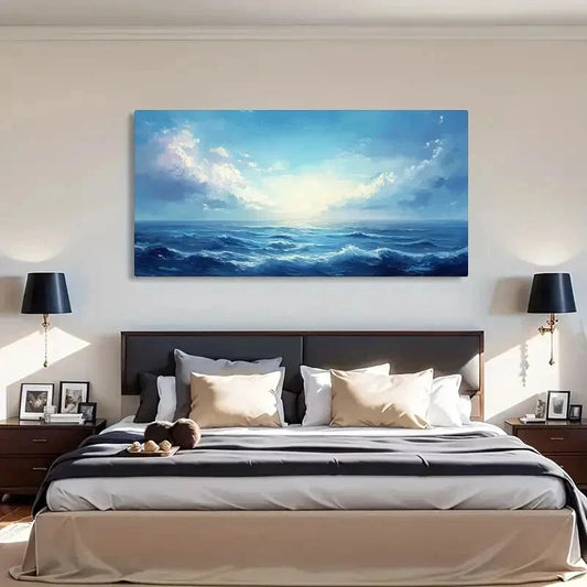Ocean Waves Blue Sea Modern Wall Art Canvas Office Home Room Framed 120x60cm
