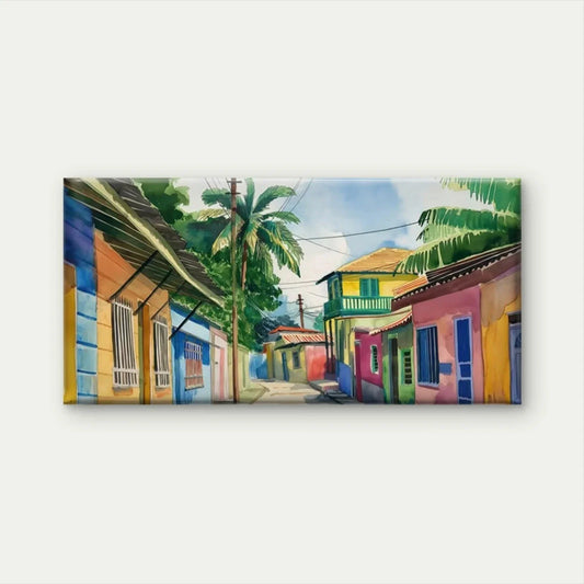 Caribbean-Style Tropical Street Wall Art Canvas Office Home Room Framed 80x45cm