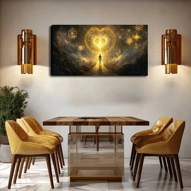 Golden Accents & Silhouette Wall Art Canvas Office Home Room Framed 80x45cm
